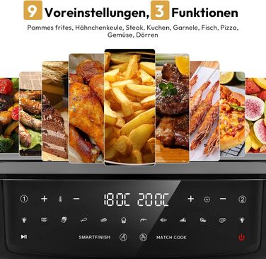 Аерофритюрниця LLIVEKIT з двома камерами 2x4,5л (10л), 8 програм, 4D конвекція, функція Sync-Finish, чорна