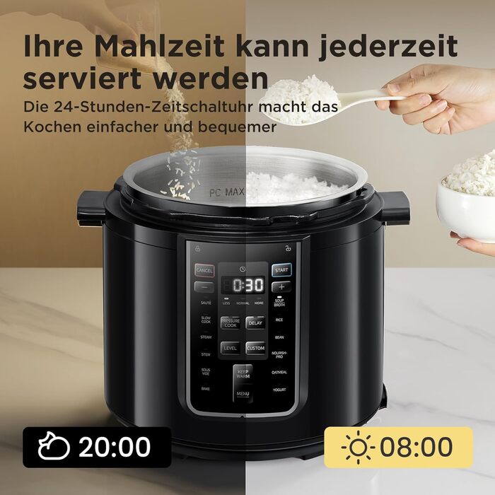 Мультиварка Midea 9-в-1, електрична, 6 л, 12 програм, антипригарний йогуртниця, рисоварка, повільноварка, пароварка, сталевий внутрішній контейнер, чорна