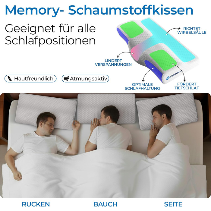 Подушка для сну на боці з ефектом пам'яті Memory Foam - ортопедична подушка для підтримки шиї, біла