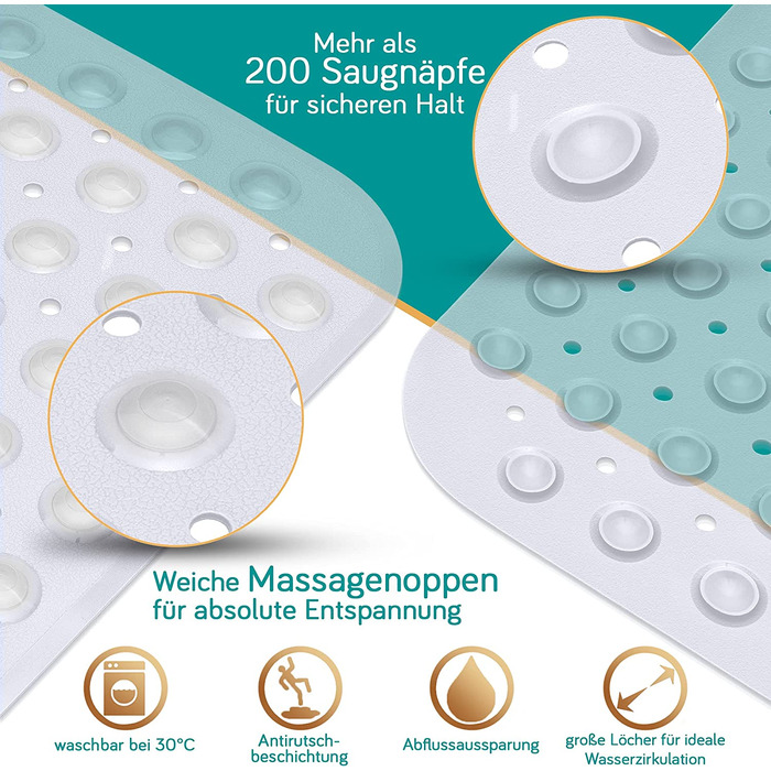 Протиcковзкий килимок для ванни Delluxia 100x40 см, прозорий, BPA-free, з 2 гачками