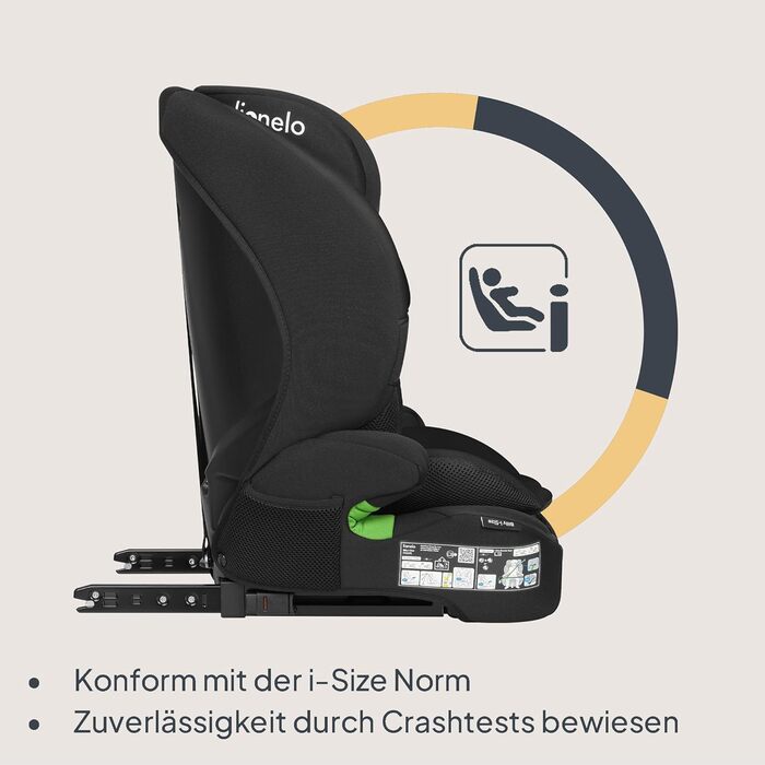 Автокрісло Lionelo Billy i-Size 76-150 см (15 міс - 12 років), ISOFIX, R129, Чорне