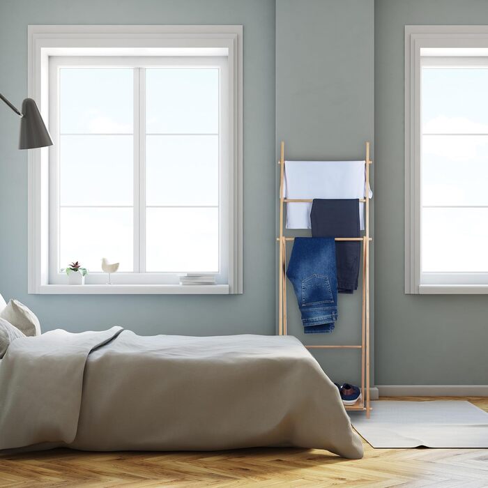 Рушникосушарка Relaxdays з бамбука, 4 перекладини, полиця, 153x53,5x30 см, підлогова, тримач для рушників у ванну, натуральний колір