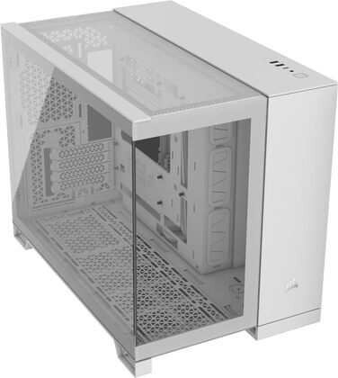 Корпус для ПК CORSAIR 2500X mATX, скло, білий, подвійна камера, сумісний з реверсивним підключенням материнської плати, без вентиляторів