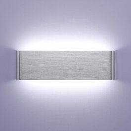 Lightsjoy LED настінний світильник 16Вт, сучасний, сріблястий, IP44, світло вгору-вниз, для коридору, спальні, вітальні, сходів, тепле біле світло, 30 см