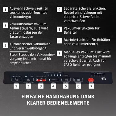 Вакууматор CASO VRH 800 Advanced Pro для продуктів та рідин, насос 20 л/хв, подвійний шов 30 см, корпус із нержавіючої сталі, комплект з пакетами та контейнерами