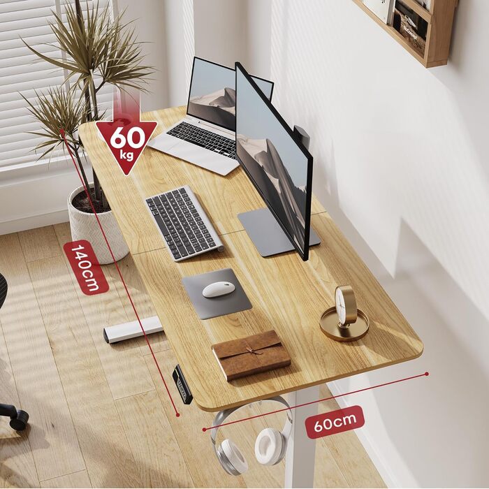 Електричний регульований стіл SANODESK 140x60 см, ергономічний комп'ютерний стіл зі зміною висоти, з пам'яттю положень, колір коричневий