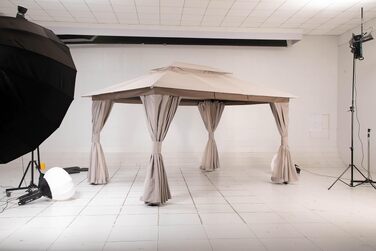Напівпостійний садовий павільйон LAUSAINT HOME 4×3 м, вологостійкий тентовий намет з подвійним дахом, москітними сітками та шторами-завісами для тераси та саду, колір хакі