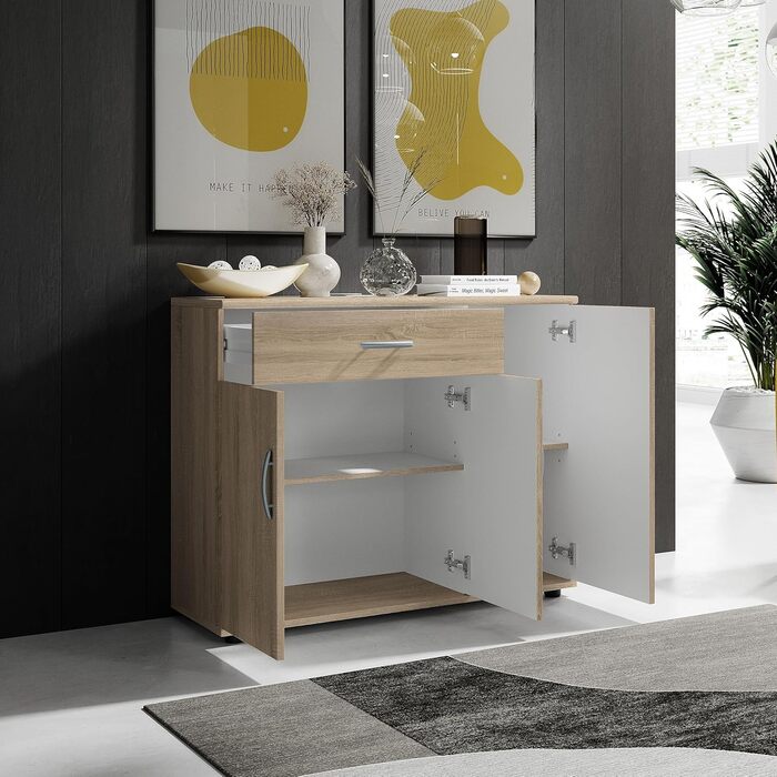 Комод Stella Trading LILLY у стилі дуб сонома, сучасний, з великою місткістю, 90x70x30 см, 1 шухляда, для вітальні