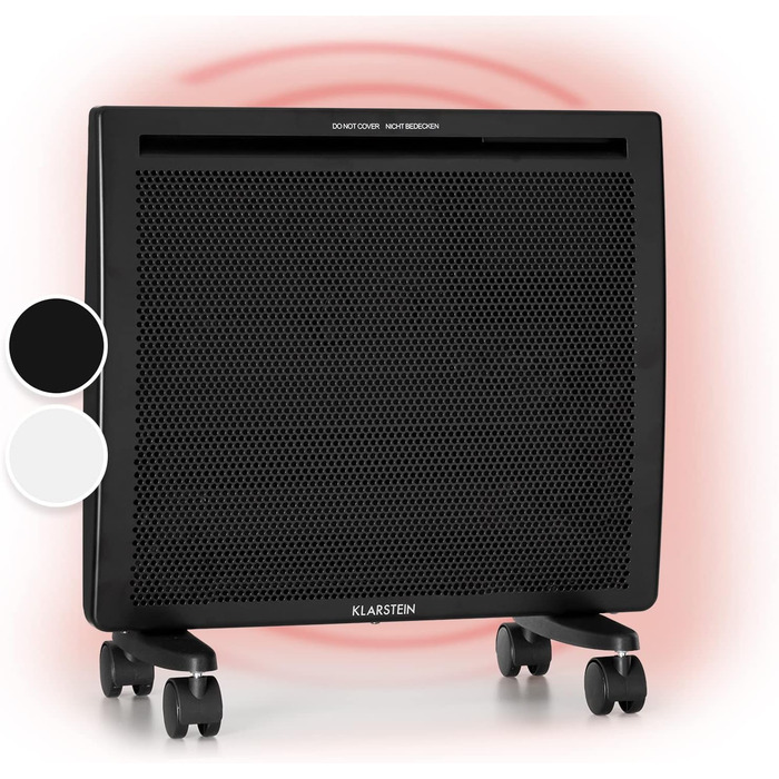 Електрообігрівач Klarstein Hot Spot Slimcurve Double 2-в-1, конвекційний та інфрачервоний, 1000 Вт, чорний, захист від перегріву, тижневий таймер, настінний або підлоговий монтаж, сталевий корпус