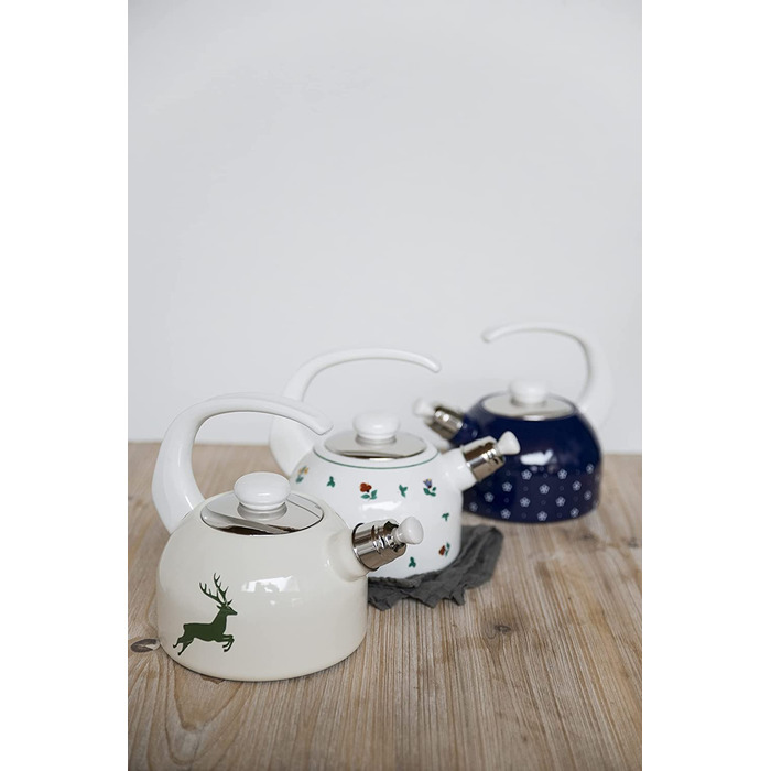 Емалевий чайник Riess COUNTRY DIRNDL, 2 л, 18 см, індукція, блакитний з білим, 3-шарова емаль