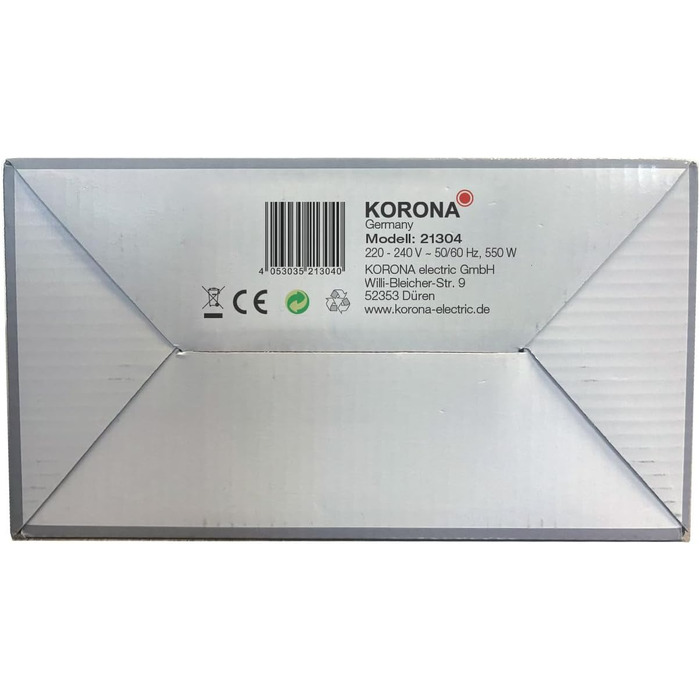 Тостер Korona 21304 на 1 тост, нержавійка, 550 Вт, підставка для булочок, регулювання температури, знімний піддон для крихт