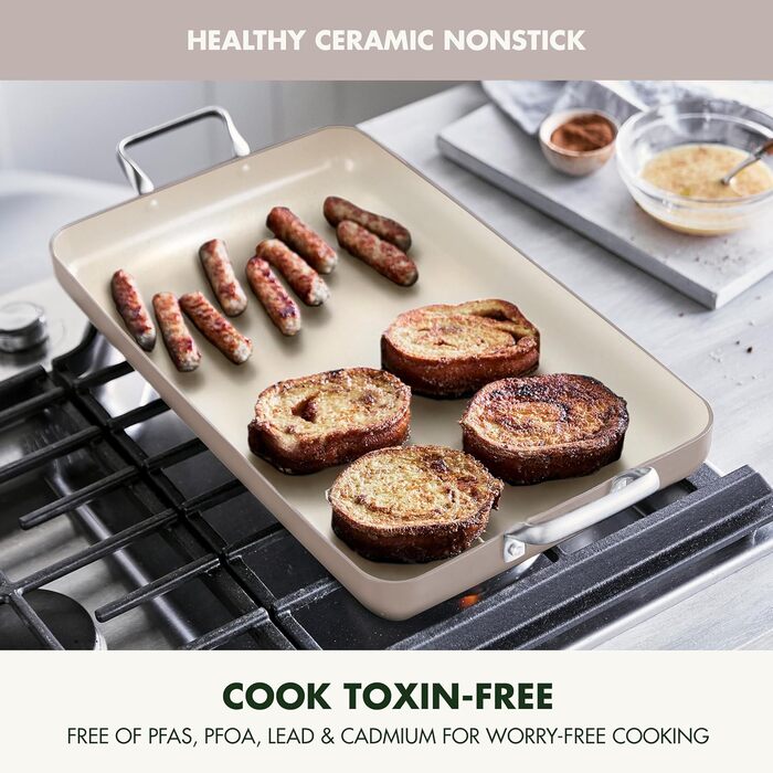 GreenPan Grillpfanne з подвійним дном, 45.7 x 27.9 см, керамічне антипригарне покриття, без PFAS, ручки з нержавіючої сталі, для плити, посудомийна машина, духовка та гриль, Оксфорд Блакитний