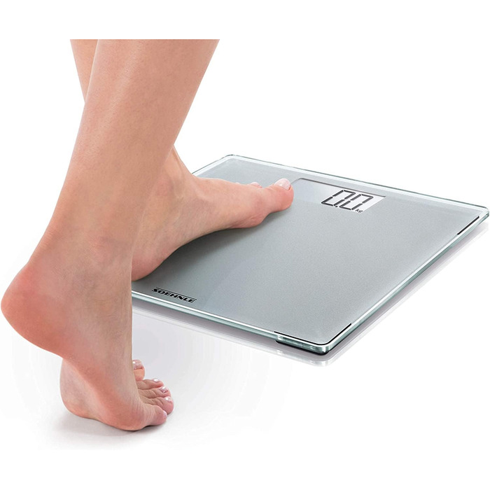 Цифрова вага Soehnle Style Sense Compact 300 для людей, з великою платформою, LCD-дисплеєм, ультратонкий дизайн, скло, сіра