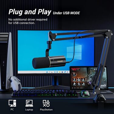 Динамічний USB/XLR мікрофон TONOR TD510+ для ПК, студії, подкастів, стрімінгу, ігор, з мікрофонною стійкою, кнопкою вимкнення звуку, для PS4/PS5, вокальний мікрофон