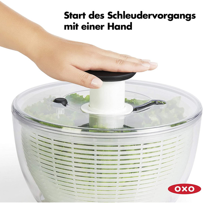 Сушарка для салату OXO Good Grips з ситом і кришкою, прозора, велика – для миття та сушіння овочів