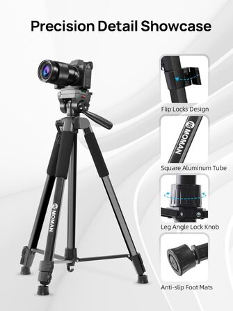 Алюмінієвий штатив Moman TP71T для камери та смартфона, 180 см, максимальне навантаження 5 кг, портативний фотоштатив для подорожей, легкий тринога з головкою