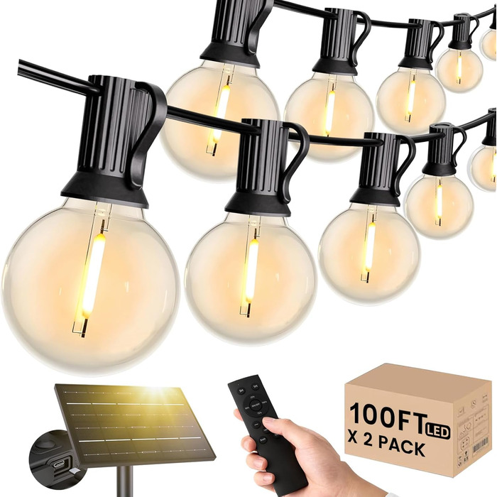 Гірлянда вулична електрична 45м, 150 LED ламп G40, тепла біла, IP44, для саду, тераси, весіль, вечірок, 24V (Солярна - 30м)
