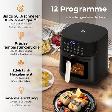 Аерофритюрниця Balter HL-551T XXL 5,5 л з вікном перегляду, 12 програм, мультифункціональна фритюрниця без олії