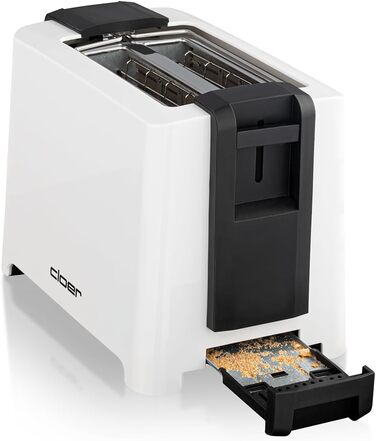 Тостер Cloer 3531 для 2 XXL тостів, 750-900 Вт, з функцією перевірки тосту, підставкою для булочок, розморожуванням, додатковим підйомом, білий