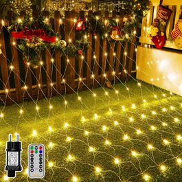 Світлодіодна сітка Ollny 3x2м, 200 LED, тепле біле світло, для вулиці та кімнати, з пультом, таймером, водонепроникна IP67, 8 режимів, для кущів, саду, балкона