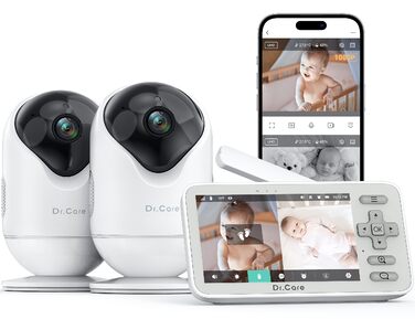 Відеоняня Dr.Care VistaView Lite WLAN з App-керуванням, Full HD 1080P камера, розділений екран 720P, датчик руху та ІК-нічний зір (монітор 4