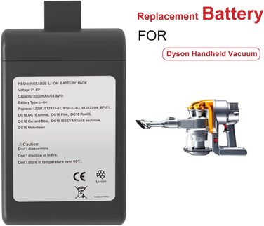 Акумулятор ARyee DC16 сумісний з Dyson DC16/DC12/DC16 Animal/DC16 Root-6, заміна для Dyson 912433-01/03/04 12097 BP01, акумуляторна батарея для ручного пилососа
