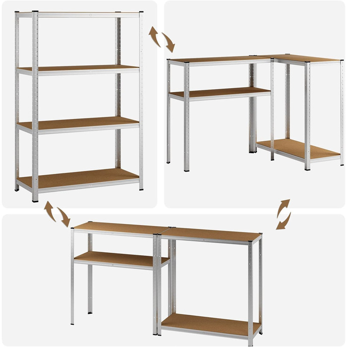 Стелаж металевий Monzana 170x75x30 см, 280 кг, 4 полиці з МДФ, для складу, гаража, майстерні, сріблястий