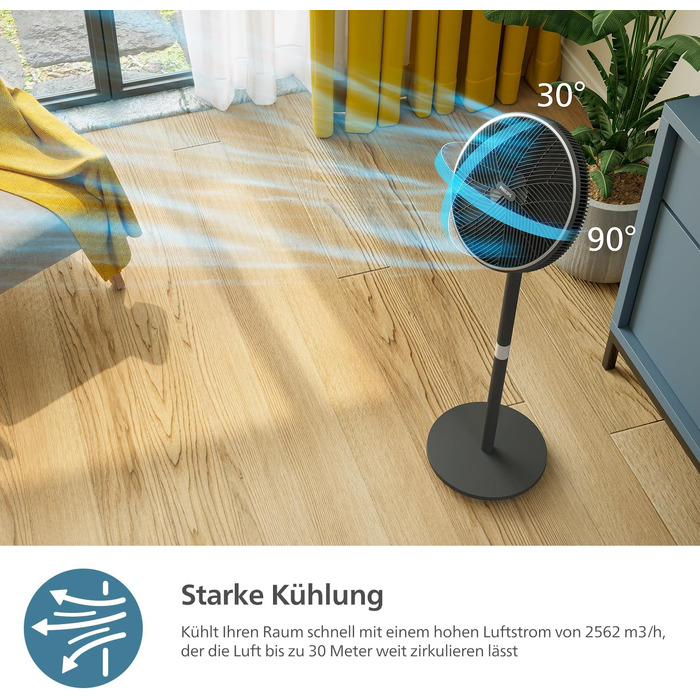 Вентилятор підлоговий Philips Series 5000 CX5535/11 з пультом, таймером, 3 швидкостями, 40 Вт, чорний