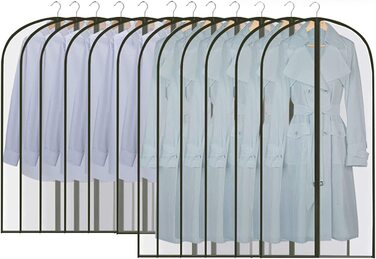 Комплект GoMaihe з 12 довгих чохлів для одягу, 60x120/100 см, чорний кант, прозорі, для костюмів, вечірніх та весільних суконь, пальт, сорочок, захист від молі, водонепроникні, багаторазові