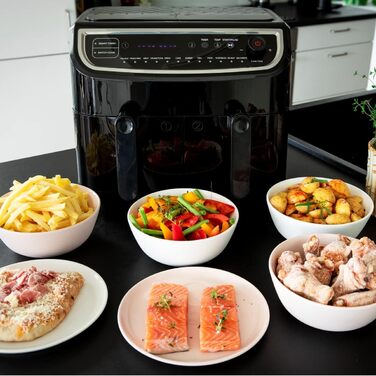 Аерофритюрниця Gastronoma XXL 9 л, подвійна, 2400 Вт, 2 кошики, LED дисплей, 11 програм, чорна/срібляста