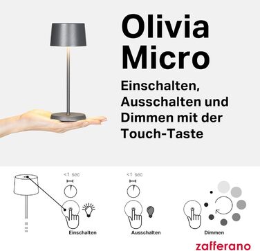 Zafferano Olivia Micro - Бездротова LED-лампа настільна з торшетом, для дому та саду, сенсорне керування, 2200-3000K, 20 см, Corten