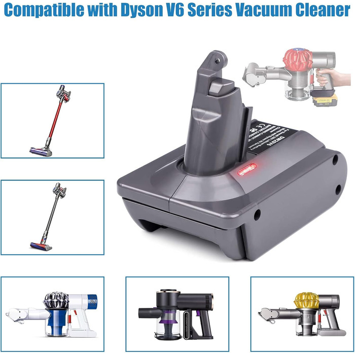 Адаптер TEPULAS для Makita 18V до пилососа Dyson V6, перехідник MT18V6 для акумулятора Makita, сумісний з Dyson V6 Absolute, Handheld, Animal, Motorhead, без акумулятора
