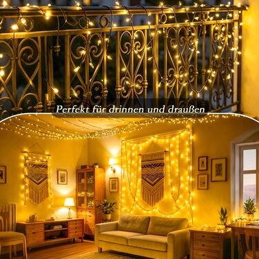 Світлодіодна гірлянда для вулиці 25м, 500 LED, теплий білий колір, IP44 вологозахищена, з пультом, таймером та 8 режимами роботи, зелений кабель для саду та тераси