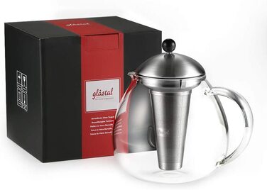 Скляний чайник Glastal 1500 мл з ситечком з нержавіючої сталі 18/8, боросилікатне скло, підходить для чайної грілки