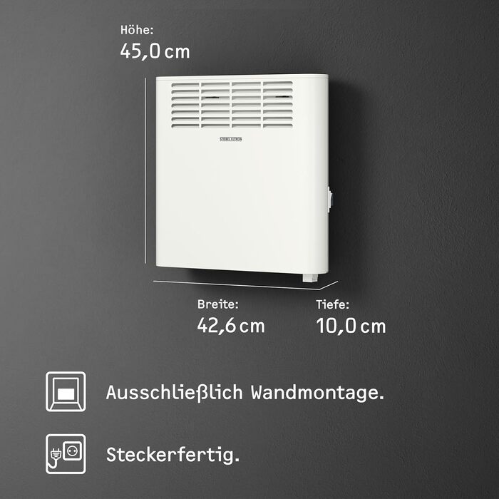 Електричний конвектор STIEBEL ELTRON CNS 1000 Plus LCD, 1 кВт, для 12 м², металевий корпус, енергоощадний, білий, з LCD-дисплеєм, тижневий таймер, TÜV сертифікат