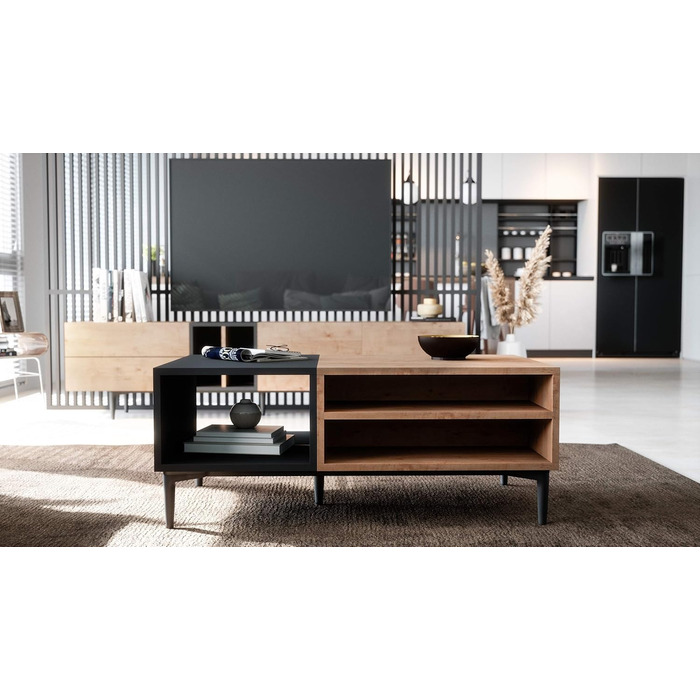 Журнальний стіл Newfurn чорний, дикий дуб, вінтаж індастріал, 100x40x55 см, для вітальні, у стилі лофт