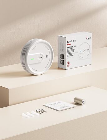 X-Sense Розумний димовий датчик з Wi-Fi, EN 14604, нічний режим, 10 років служби, змінна батарея, керування через додаток, XS0E-iR, білий
