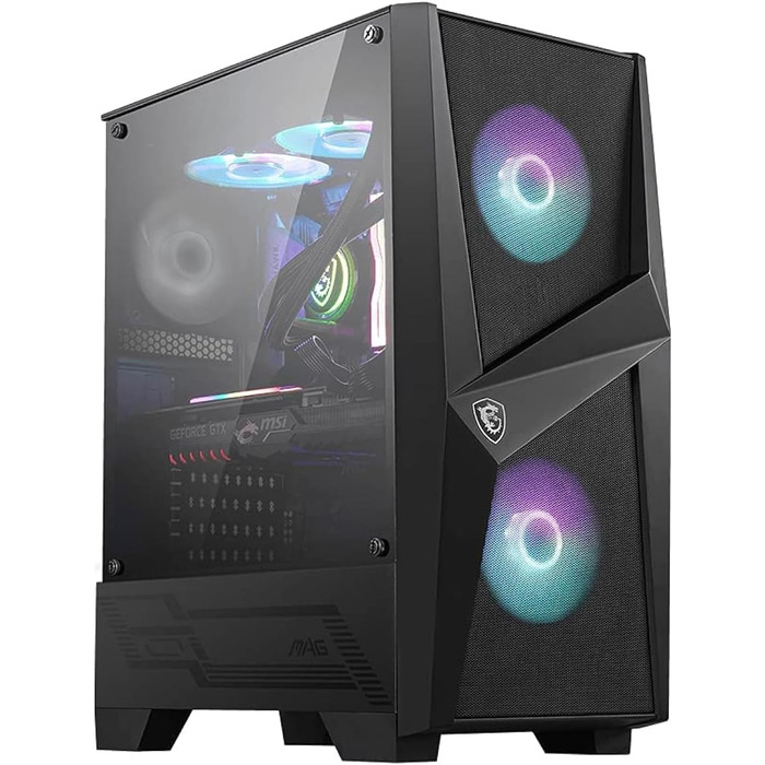 Корпус MSI MAG FORGE 100R Mid-Tower ATX, чорний, з RGB підсвіткою, 2x USB 3.1, 2x 120 мм A-RGB вентилятори, 1x 120 мм вентилятор