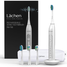 Електрична зубна щітка Lächen Sonic RM-T8B з 4 насадками, таймером, 3 режимами та 3 рівнями вібрації, білий