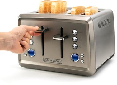 Тостер BLACK+DECKER BXTO1960E 1960Вт, 4 слоти, 6 режимів, цифрове налаштування, підігрів і розморожування, автоматичне центрування, підігрівач для булочок