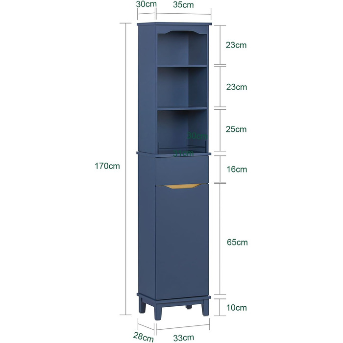 SoBuy BZR113-B тумба під раковину, шафка для ванної кімнати, шафка з висувними ящиками, меблі для ванної кімнати, розміри 60x59x30 см (темно-синій, висока шафка)