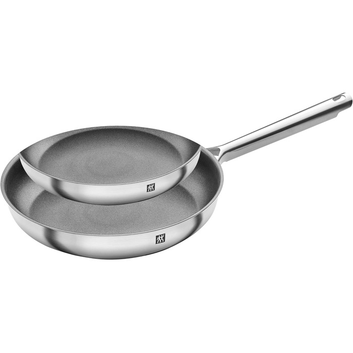 Набір сковорідок ZWILLING TrueFlow, 2 шт (24 см + 28 см), з антипригарним покриттям, для індукційних плит, нержавіюча сталь, срібно-чорний
