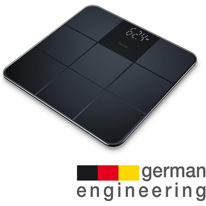 Ваги підлогові Beurer GS 235, скляні, цифрові, чорні, Magic-дисплей, антиковзка поверхня, автоматичне вмикання і вимикання