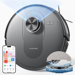 Робот-пилосос Proscenic Q10 з функцією миття, 8000Pa, 200 хвилин роботи, лазерна навігація, керування через додаток, Alexa, Siri, Apple Watch, для підлоги та килима (сірий)
