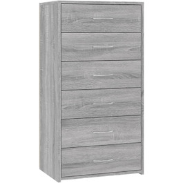 Комод vidaXL з 6 шухлядами, сірий сонома, 50x34x96 см, багатофункціональна шафа з ДСП