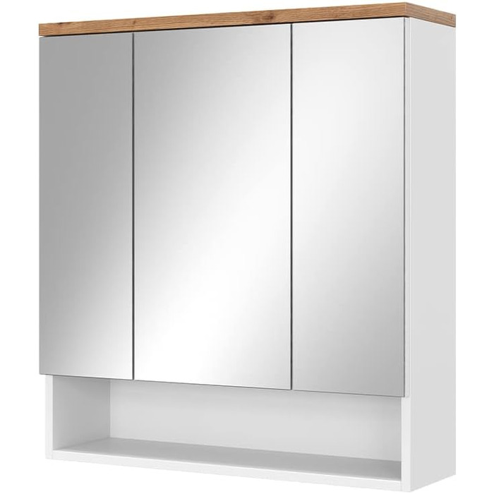Дзеркальна шафа для ванної Vicco Eden, білий глянець/дуб Артизан, 70x77,5 см, 3 двері
