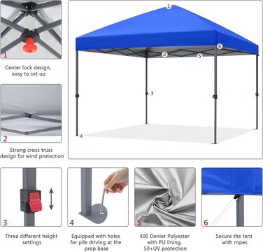 Павільйон садовий водонепроникний ABCCANOPY Pop-Up 2.4x2.4м синій для фестивалів та захисту від сонця