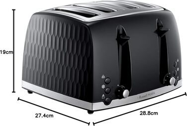 Тостер Russell Hobbs 26071 на 4 тости, чорний: сучасний дизайн, широкі слоти, підйомний механізм