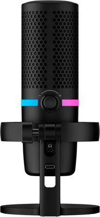 HyperX DuoCast USB конденсаторний мікрофон з RGB підсвіткою, вбудованим поп-фільтром, антивібраційним кріпленням, регулюванням підсилення, сумісний з ПК, PS5, PS4, Mac, чорний