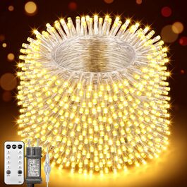 Світлодіодна гірлянда 50м 500 LED теплий білий колір, водонепроникна з димером та 8 режимами роботи, прозорий дріт для вулиці та дому